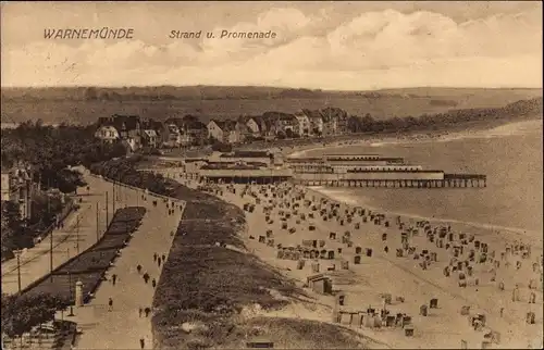 Ak Warnemünde Rostock in Mecklenburg, Strand und Promenade