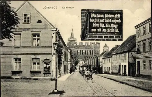 Ak Jüterbog, Blick zum Dammtor, Pferdestraßenbahn