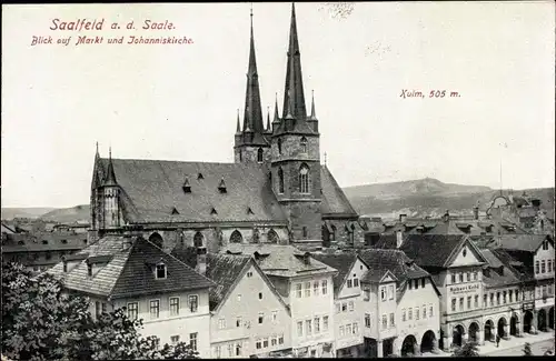 Ak Saalfeld in Thüringen, Blick auf Markt und Johanniskirche