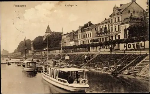 Ak Remagen am Rhein, Rheinpartie, Hotel Anker, Bootsanleger
