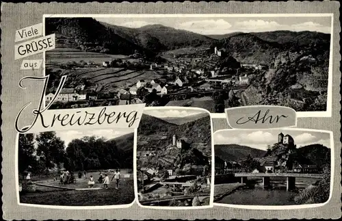 Ak Kreuzberg Altenahr im Ahrtal, Panorama, Burg, Brücke