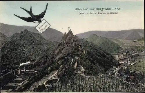 Ak Altenahr im Ahrtal, Burgruine, Viadukt