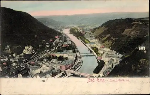 Ak Bad Ems an der Lahn, Blick vom Concordiaturm