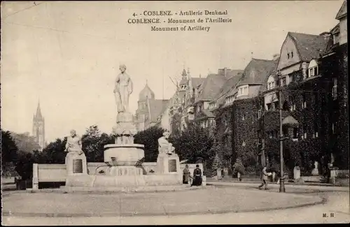 Ak Koblenz am Rhein, Artillerie Denkmal, Monument, Platz
