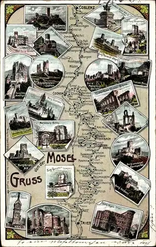 Landkarten Ak Trier an der Mosel, Porta Nigra, Koblenz, Burg Cochem, Burg Gondorf, Burg Eltz