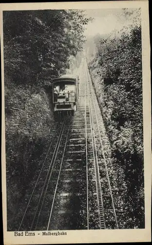 Ak Bad Ems, Blick auf die fahrende Malbergbahn, Fahrgäste