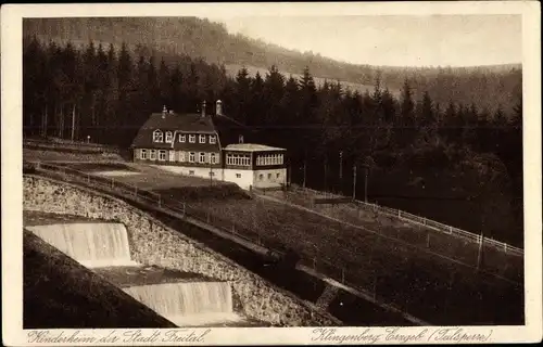 Ak Klingenberg im Erzgebirge, Kinderheim der Stadt Freital, Talsperre, Überlauf