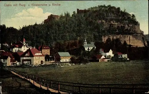 Ak Oybin in Sachsen, Burg- und Klosterruine und Kirche