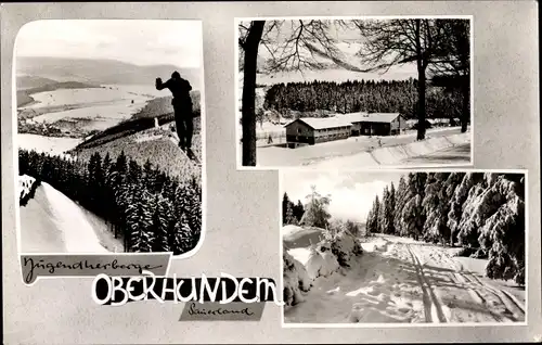 Ak Oberhundem Kirchhundem im Sauerland, Winteransichten, Skispringer, Jugendherberge