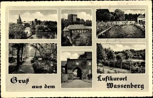 Ak Wassenberg Nordrhein Westfalen, Teilansichten, Kirche, Tor, Freibad