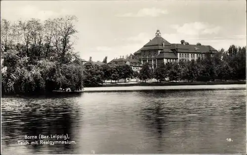 Ak Borna in Sachsen, Teich mit Realgymnasium