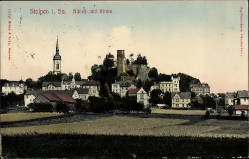 Ak Stolpen in Sachsen, Schloss und Kirche