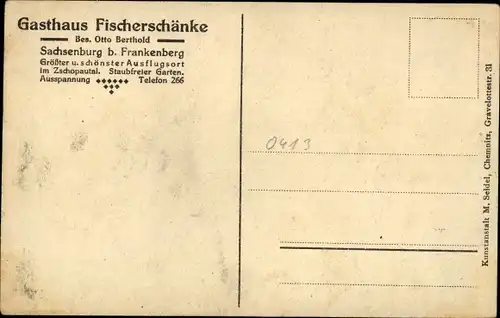 Ak Frankenberg an der Zschopau, Fischerschänke, Sachsenburg, Wehr