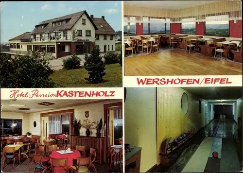 Ak Wershofen in der Eifel, Hotel-Pension Kastenholz, Kegelbahn, Speisesaal