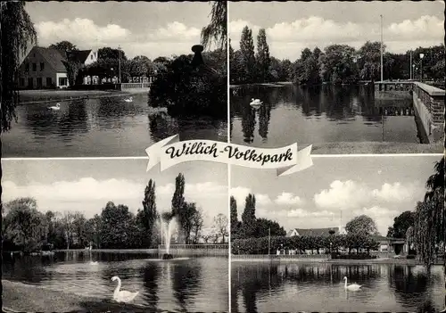 Ak Willich am Niederrhein, Volkspark, See, Fontäne, Schwan