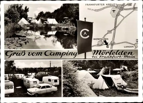 Ak Mörfelden Walldorf in Hessen, Camping, Landkarte, Fahne, Zelte, Wohnwagen