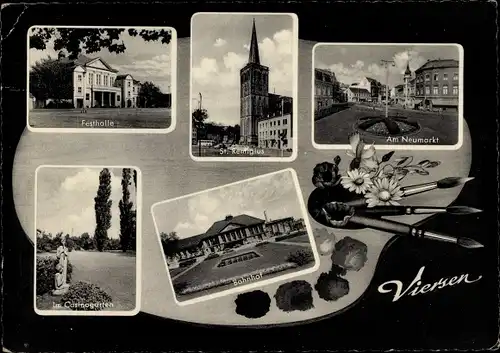 Ak Viersen in Nordrhein Westfalen, Am Neumarkt, Bahnhof, St. Remigius, Festhalle