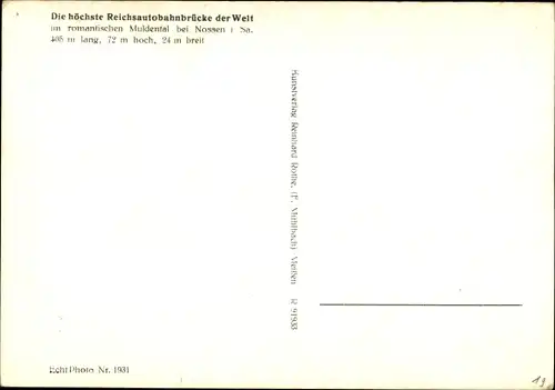 Ak Siebenlehn Großschirma in Sachsen, Reichsautobahnbrücke