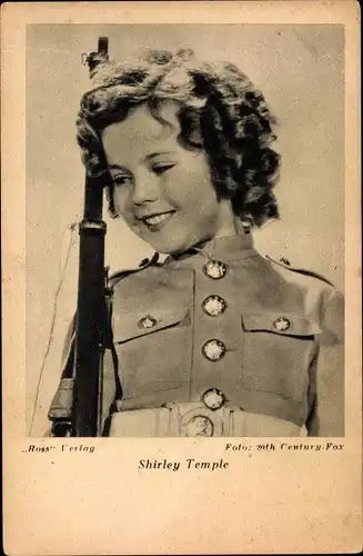 Ak Schauspielerin Shirley Temple, Portrait, Uniform, Gewehr