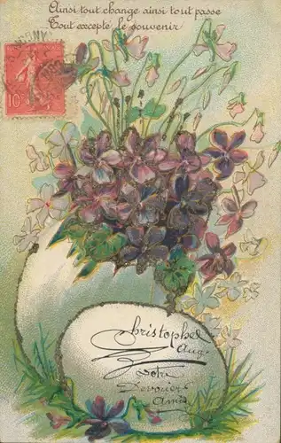 Glitzer Präge Ak Glückwunsch Ostern, Ostereier, Veilchen