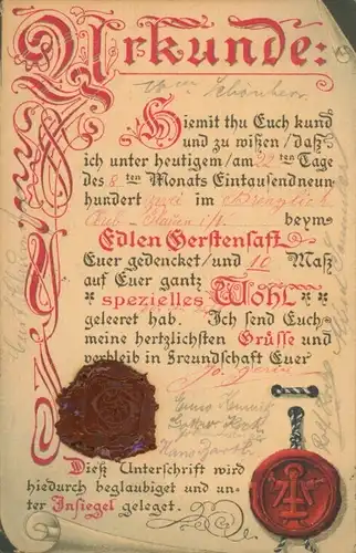 Stoff Präge Ak Plastik-Siegel, Urkunde, Hiemit thu Euch kund und zu wißen..