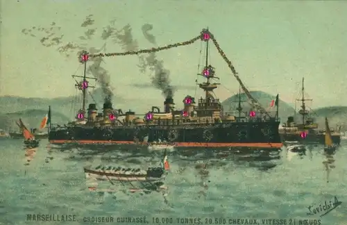 Glitzer Künstler Ak Französisches Kriegsschiff, Marseillaise, Croiseur d'Escadre