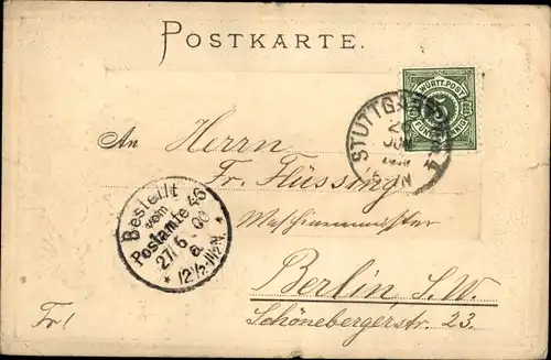 Präge Wappen Litho Stuttgart in Württemberg, Schlossplatz mit neuem Schloss