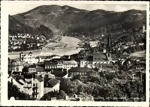 Ústí nad Labem Aussig Elbe Stadt, Blick auf den Ort, Burg Schreckenstein