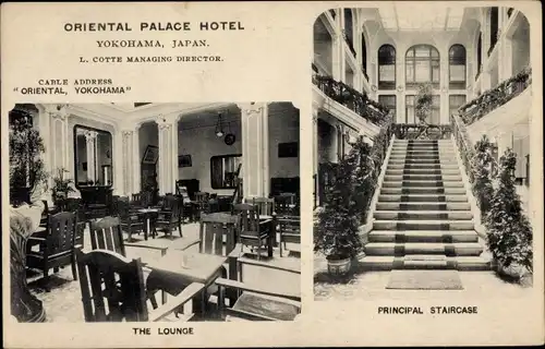 Ak Yokohama Präf Kanagawa Japan, Oriental Palace Hotel, The Lounge, Principal Staircase