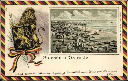Litho Oostende Ostende Westflandern, Strandpartie, Wappen, Löwe