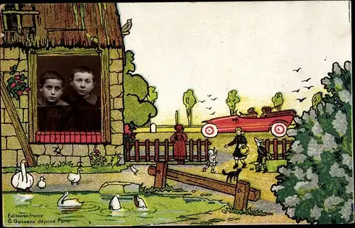 Passepartout Foto Ak Portrait von zwei Jungen