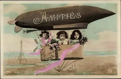 Ak Kinder in einem lenkbarem Zeppelin, Amities, Fotomontage