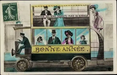 Ak Glückwunsch Neujahr, Autobus, Carrefour des Bons Souhaits