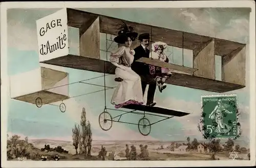 Ak Gage d'Amitié, Flugzeug, Familie an Bord, Aéroplan, Fotokunst