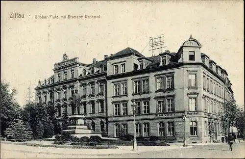 Ak Zittau in Sachsen, Ottokar-Platz mit Bismarck-Denkmal