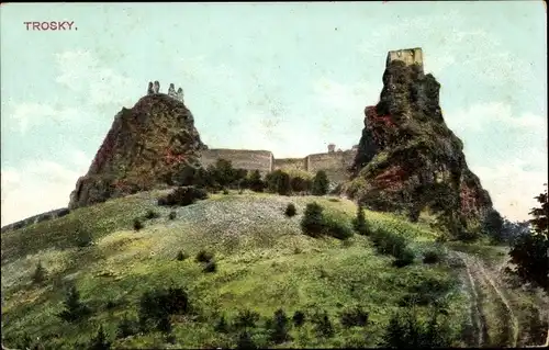 Ak Rovensko pod Troskami Rowensko bei Turnau Region Reichenberg, Burg Trosky