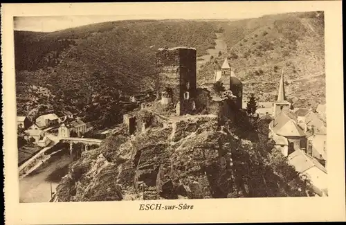 Ak Esch sur Sûr Esch an der Sauer Luxemburg, Ansicht der Ruine
