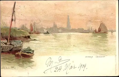 Künstler Litho Cassiers, H., Anvers Antwerpen Flandern, L'Escaut