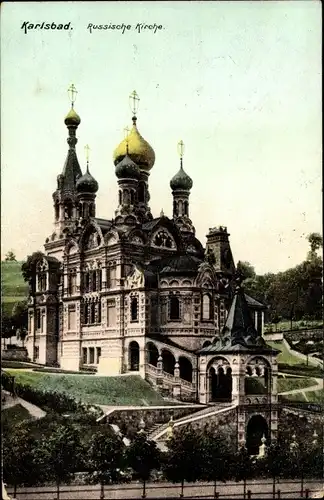 Ak Karlovy Vary Karlsbad Stadt, Ansicht der Russische Kirche
