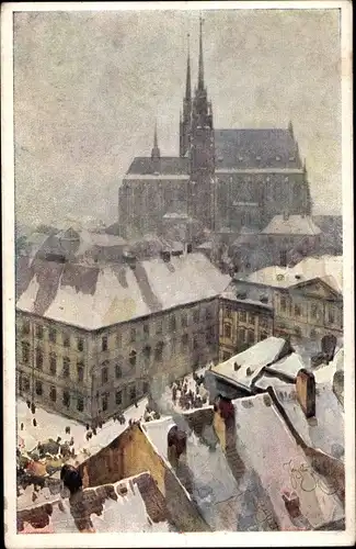 Künstler Ak Brno Brünn Südmähren, Dom und Franzensmuseum