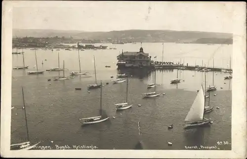 Ak Bygdøy Christiania Oslo Norwegen, Hafenpartie, Segelboote