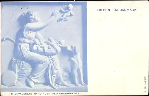 Ak Dänemark, Relief von Thorvaldsen, Hyrdinden med Amorinreden