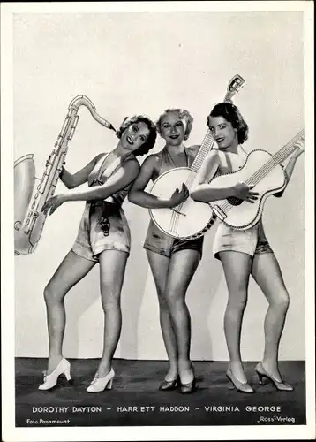 Foto Dorothy Dayton, Harriett Haddon, Virginia George, Musikinstrumente