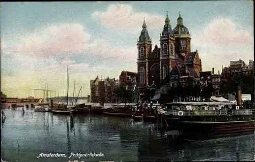 Ak Amsterdam Nordholland Niederlande, Prins Hendrikkade, St. Nicolaaskerk