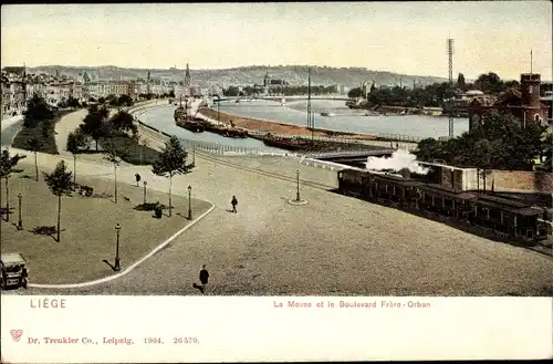 Ak Liège Lüttich Wallonien, La Meuse et le Boulevard Frere Orban, Eisenbahn