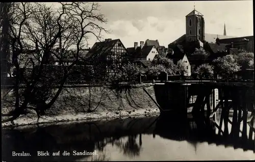 Ak Wrocław Breslau Schlesien, Blick auf die Sandinsel