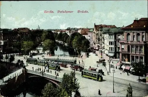 Ak Berlin Tiergarten, Potsdamer Brücke, Straßenbahn