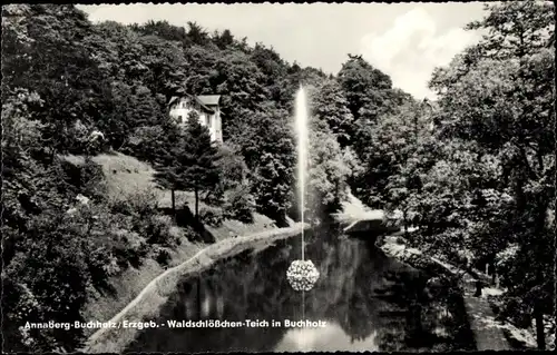 Ak Annaberg Buchholz im Erzgebirge, Waldschlösschen-Teich, Brunnen