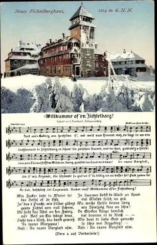 Lied Ak Vogel, Wilhelm, Oberwiesenthal, Wilkumme of'en Fichtelbarg, Fichtelberghaus, Winter
