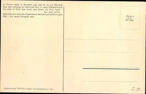 Lied Ak Vogel, Wilhelm, Oberwiesenthal, Wilkumme of'en Fichtelbarg, Fichtelberghaus, Winter